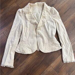Elegant Cream Lace-Trimmed Women's Jacket